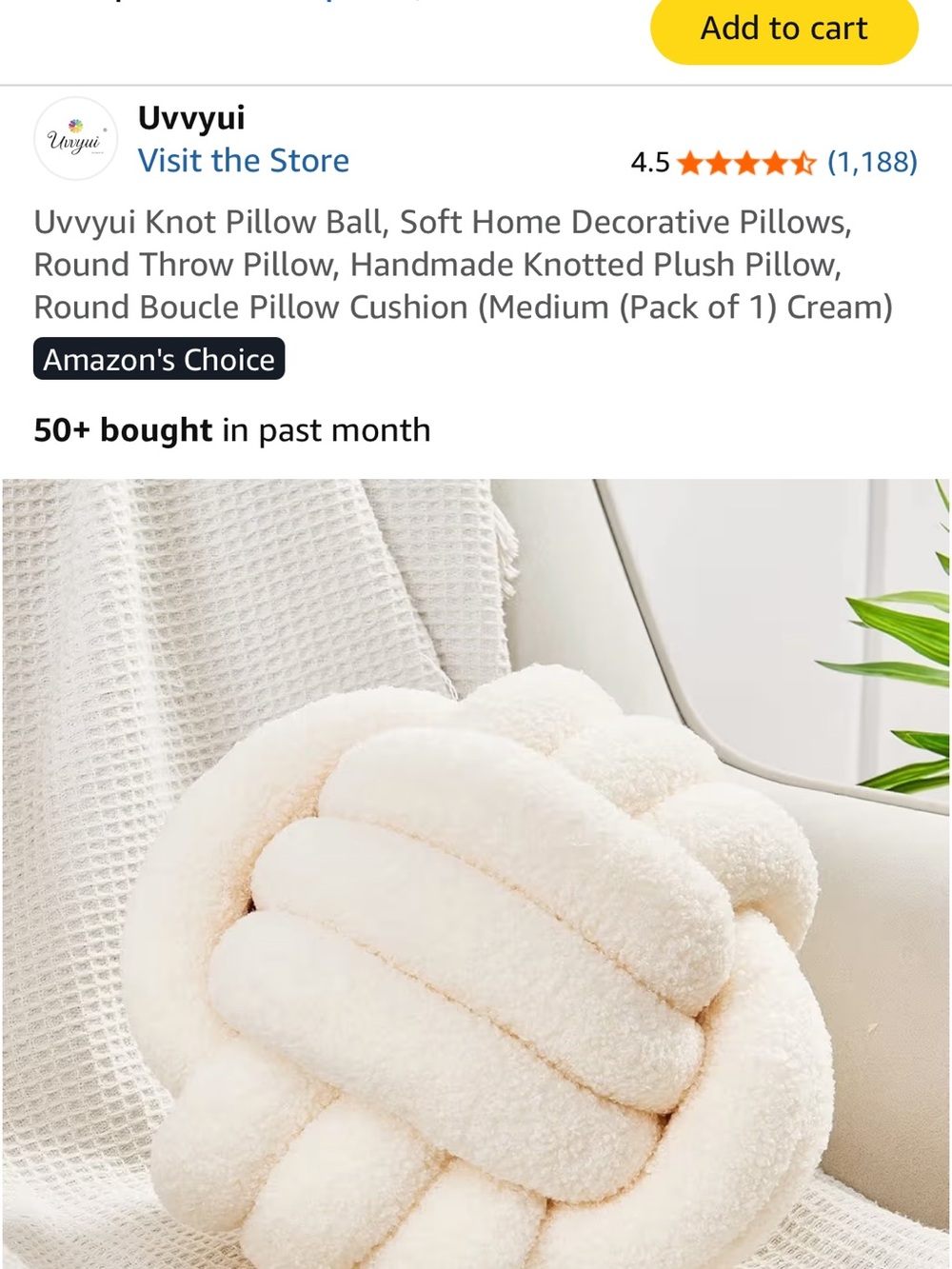 Ivory Knotted Bouclé Throw Pillow